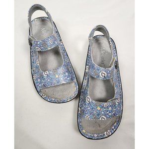 Alegria Women's Sz. 6/6.5 Vienna Leather Open Toe Sandals In Smooth Jazz